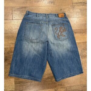 Vintage Y2k Baggy Embroidered Jorts Jean Shorts Sean John Size 40 Blue Denim